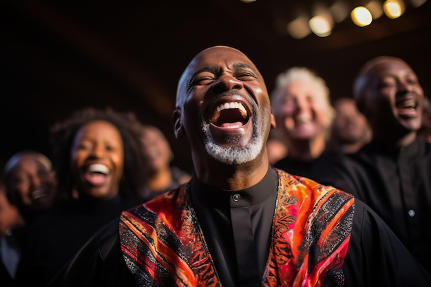 Coro de cantores gospel cristãos elogiando coletivamente