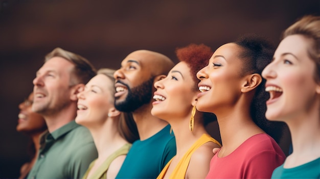 Un coro diverso cantando en armonía las voces se mezclan en una melodiosa sinfonía de unidad