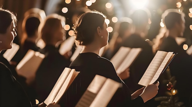 Coro encantando a la audiencia con música tradicional de Adviento en un concierto armonioso Presentación musical conceptual Concierto de coro Música tradicional de adviento Melodías armoniosas Encantando al público