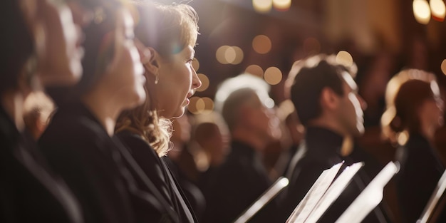 Un coro de la iglesia interpretando una pieza coral sagrada durante un servicio de adoración