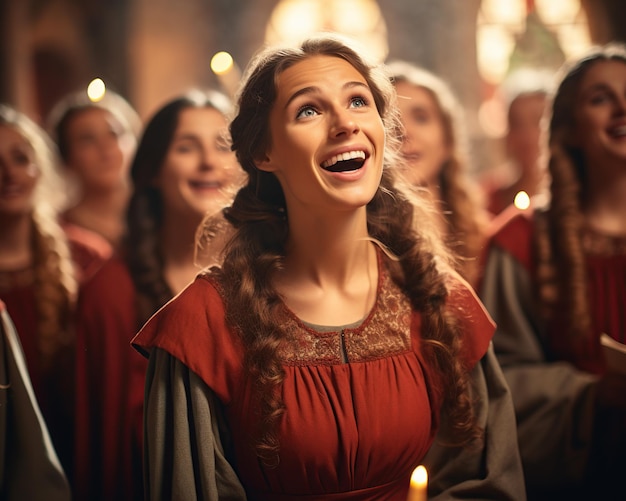 Foto coro de la iglesia de navidad mujeres cantando en el coro de la iglesia