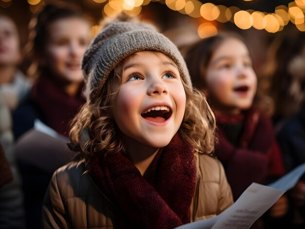 Foto el coro infantil en un entorno residencial festivo