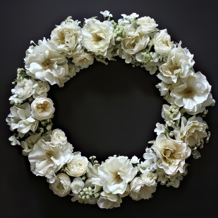 Foto coroa de flores brancas sobre um fundo escuro foto de alta qualidade