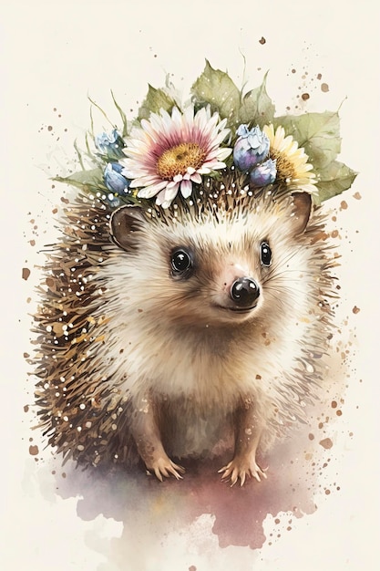 Coroa de flores de ouriço em aquarela