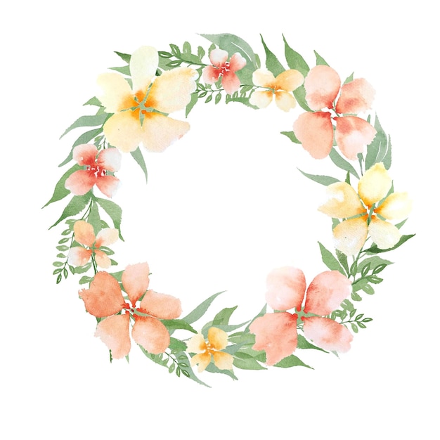 Coroa de flores de pêssego em aquarela Modelos de flores de pêssego de design suave para design de casamento