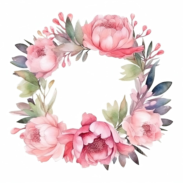 Coroa de flores em aquarela Ilustração AI Generative