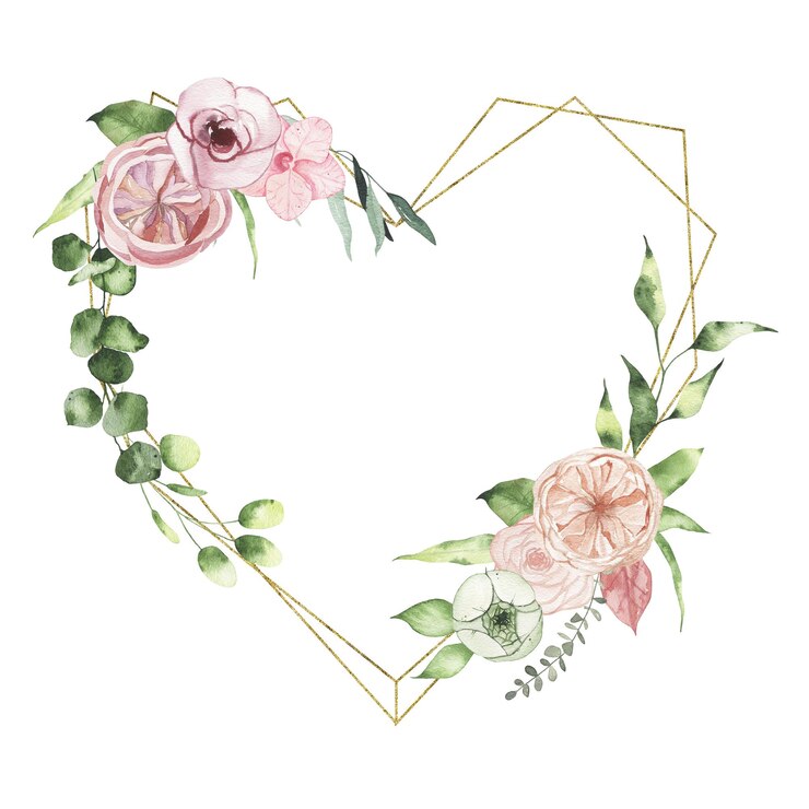 Foto coroa de flores em aquarela para o dia dos namorados com coração geométrico dourado floral com lírio de calla rose verdura