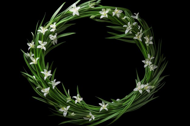 Foto coroa de flores feita de grama em círculo