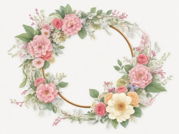 Coroa de flores rosa flores em aquarela Design perfeito para saudação de logotipo de convite de casamento