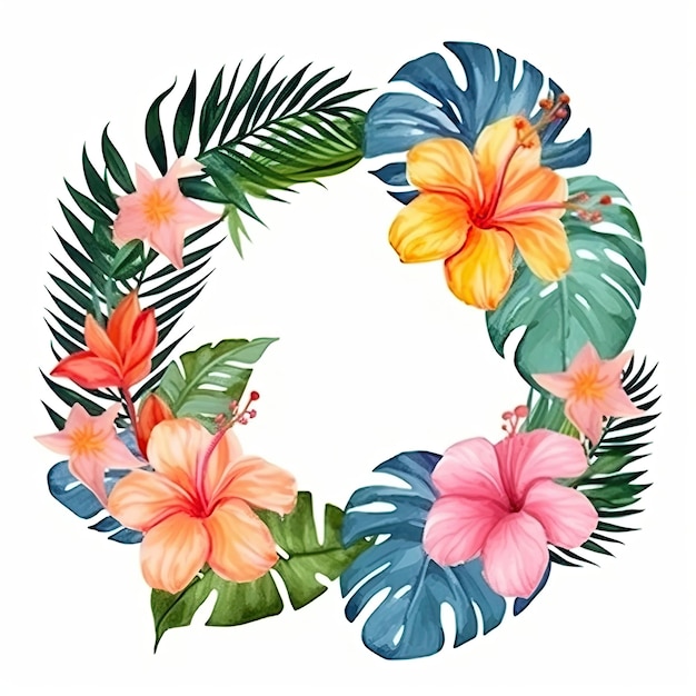 Coroa de flores tropical em aquarela isolada Ilustração AI GenerativexA