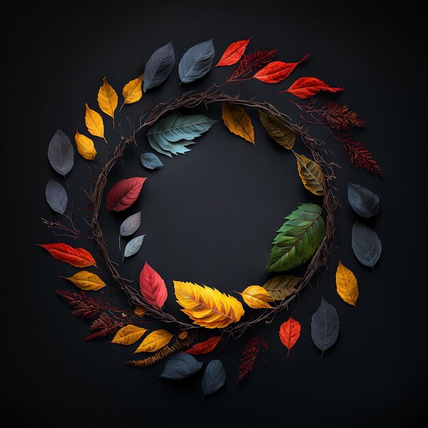 Coroa de moldura redonda de folhas de outono Gerada AI