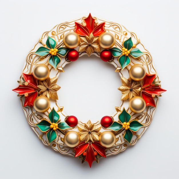 Foto coroa de natal adornada com miniaturas de vitrais e filigrana dourada