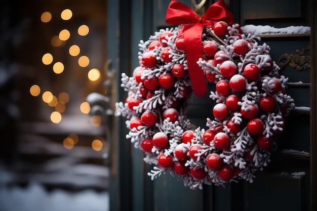 Coroa de Natal decorada na porta