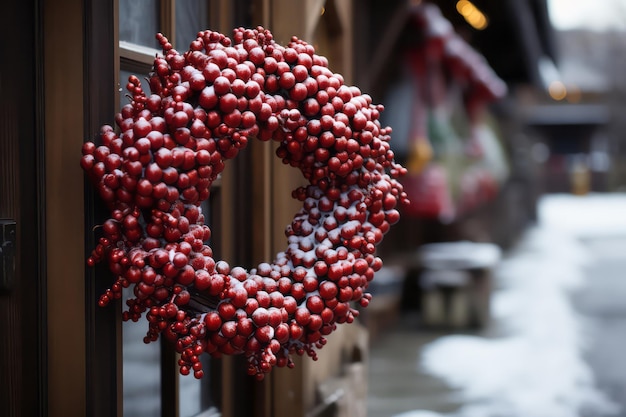 Coroa de Natal decorada na porta