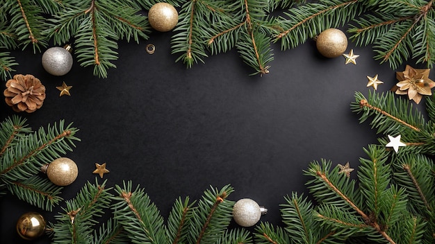 coroa de Natal em fundo preto com espaço de cópia