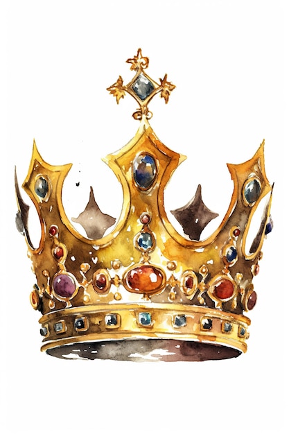 Coroa de ouro do clipart de aquarela King Prince isolado no fundo branco com Generative AI