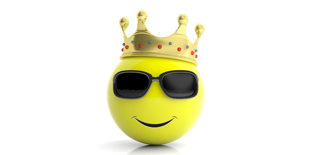 Coroa de ouro em uma ilustração 3d de fundo branco emoji amarelo