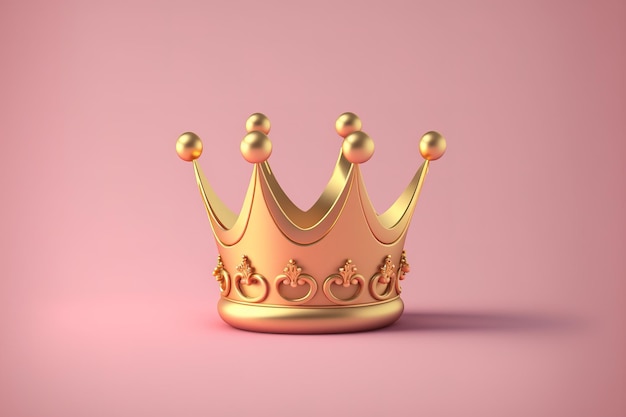 Coroa de ouro sobre fundo rosa com conceito de vitória ou sucesso Renderização em 3D da coroa do príncipe de luxo