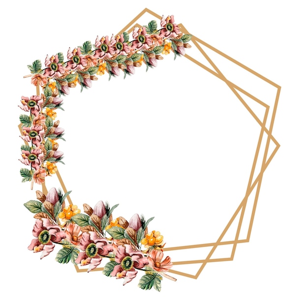 Coroa de outono de flores para fundo de cartão Ilustração em aquarela para scrapbooking