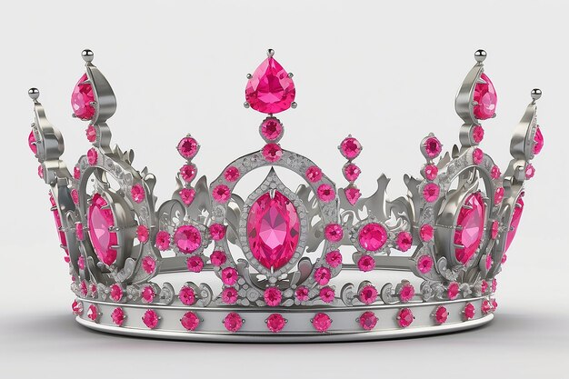 Coroa de prata com jóias cor-de-rosa