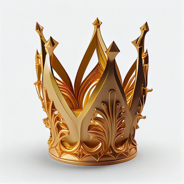 Coroa dourada alta para rainha ou rei, fundo branco