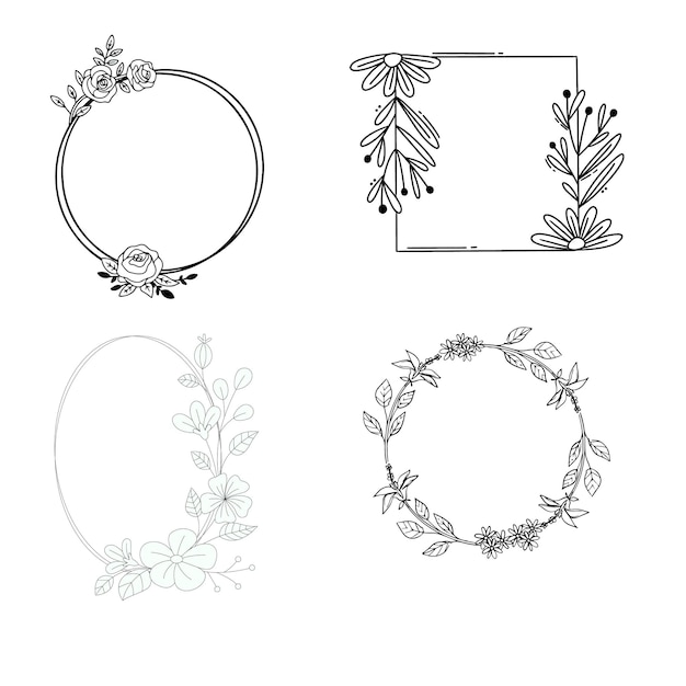 Coroa floral desenhada à mão Coroa Floral com folhas para casamento