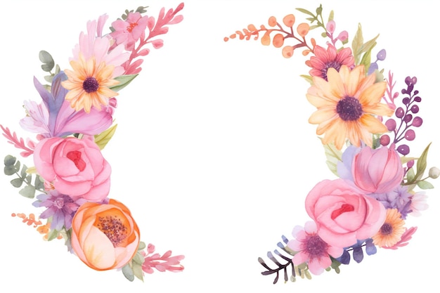Coroa floral em aquarela isolada em fundo branco Ilustração desenhada à mão
