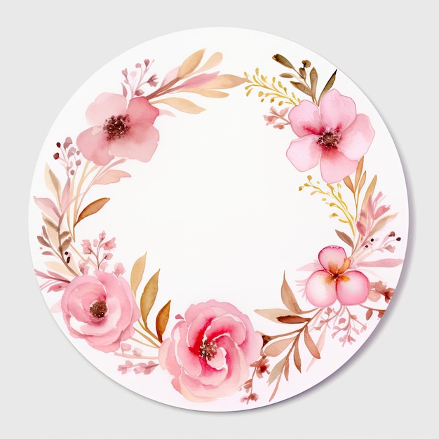 Foto coroa floral rosa aquarela com círculo dourado