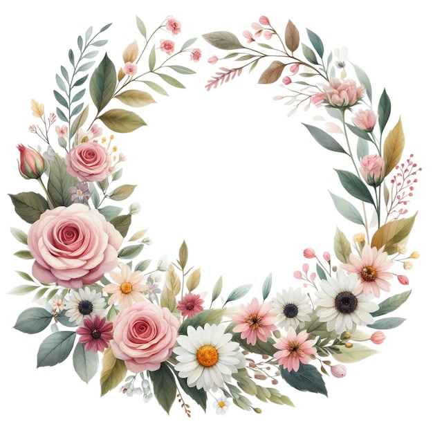coroa de flores de acuarela con un diseño circular