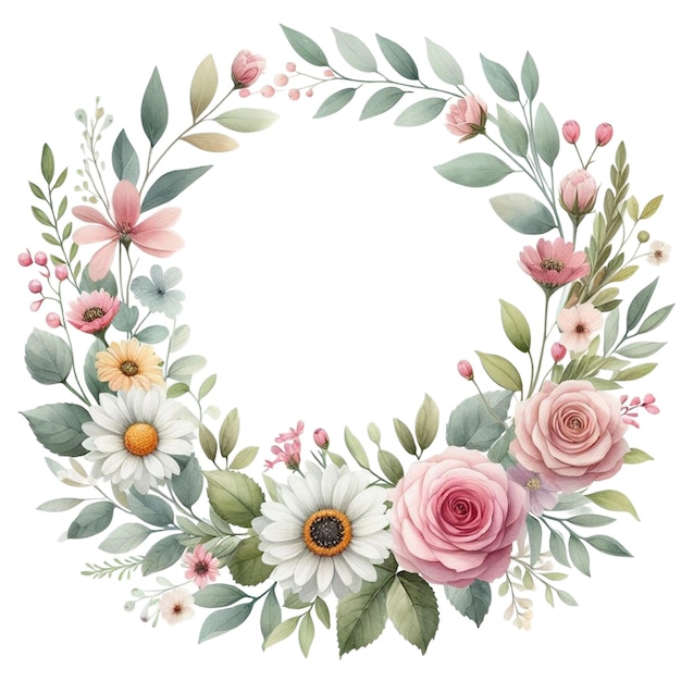 coroa de flores de acuarela con un diseño circular