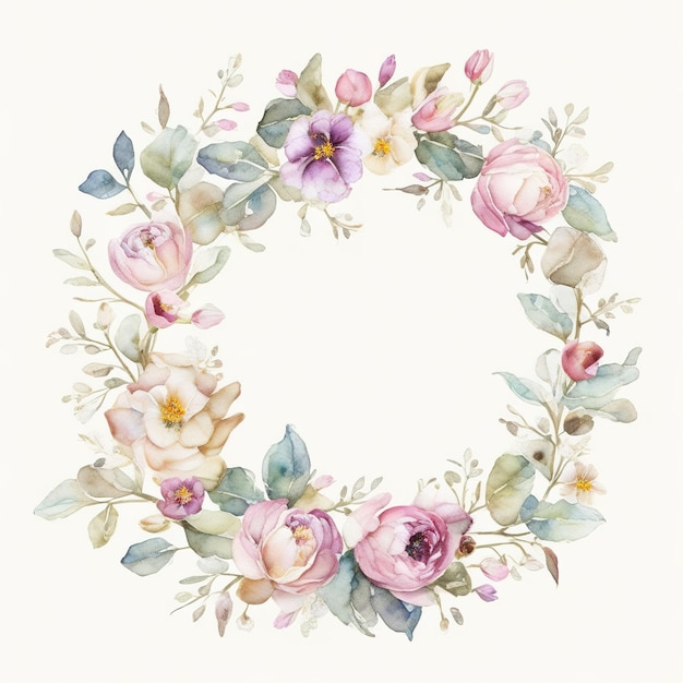 Corona de acuarela generativa con colores pastel flores en estilo boho estilo de arte dibujado a mano