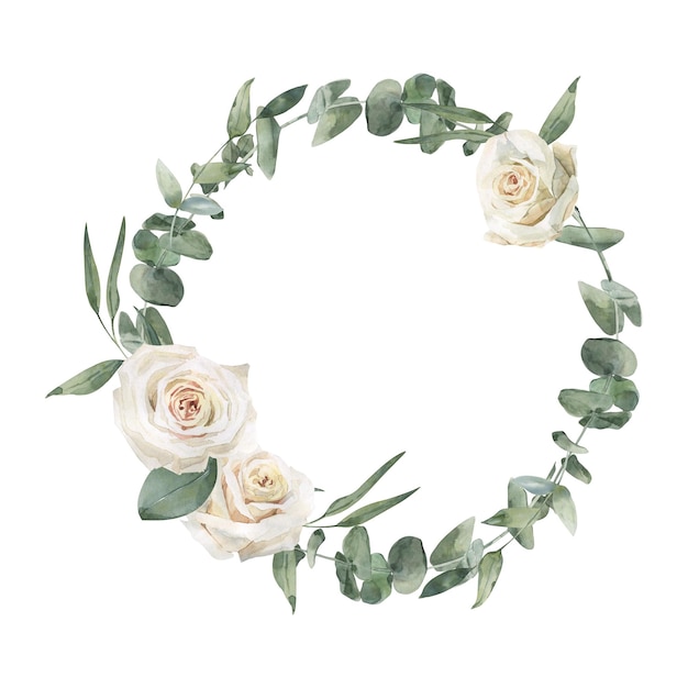 Corona de anthurium y eucalipto de rosas acuarelas pintadas a mano Perfecta para invitación y redes sociales