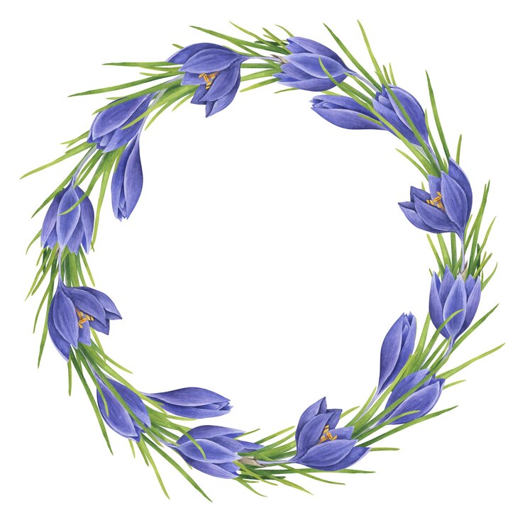 Foto corona de azafrán acuarela corona de primavera con flores de jardín de color púrpura aisladas sobre fondo blanco