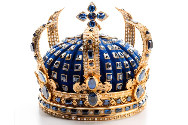 Una corona azul y dorada con una corona azul.