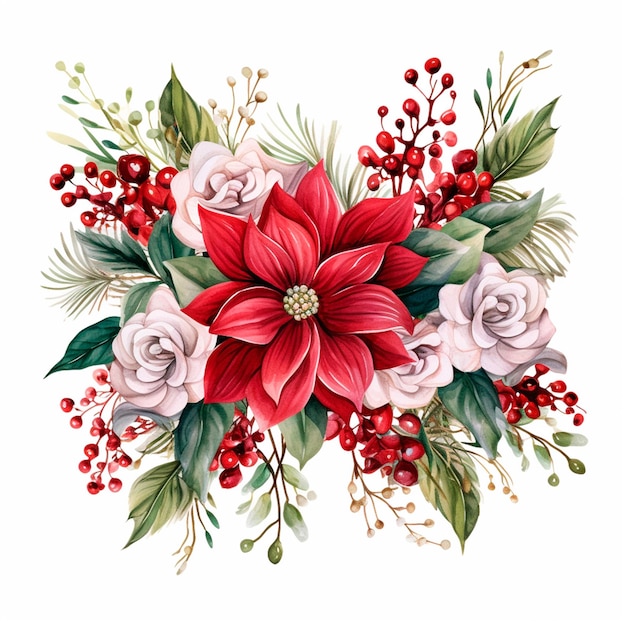 Corona botánica de Navidad borde floral acuarela ilustración aislada generativa de IA