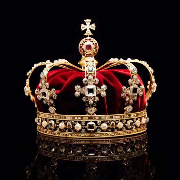 Foto la corona de coronación real aislada sobre un fondo negro