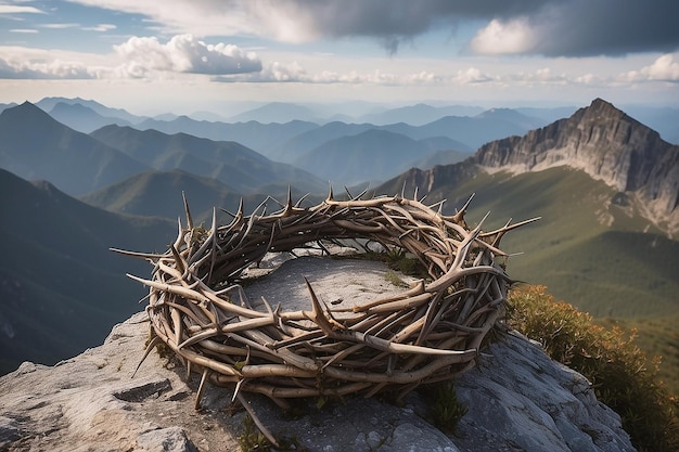 Corona de espinas en la cima de una montaña