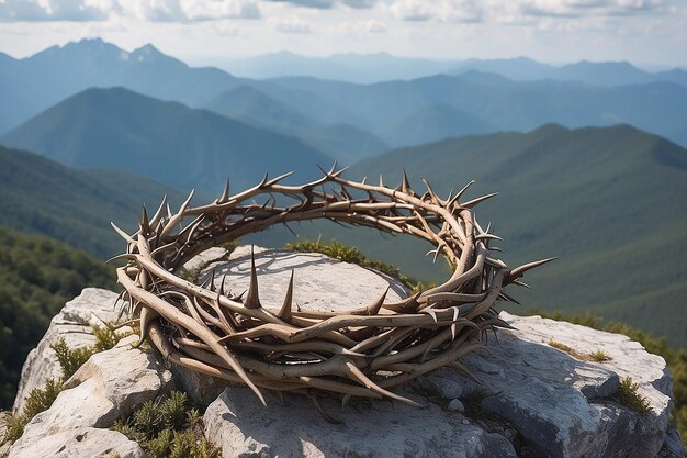 Corona de espinas en la cima de una montaña