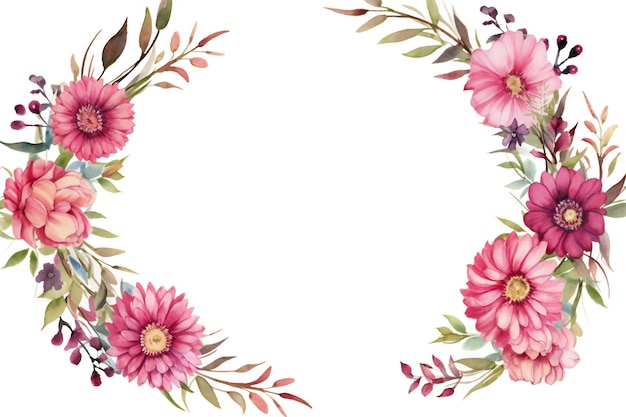 Corona floral en acuarela aislada sobre un fondo blanco Ilustración pintada a mano