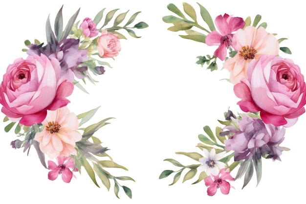 Corona floral de acuarela Flores pintadas a mano aisladas sobre un fondo blanco