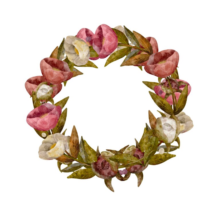 Foto corona floral decorativa de peonías rosas y cremas plantilla para tarjetas de felicitación e invitaciones