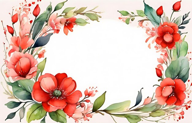 Foto corona floral vintage en acuarela con ilustraciones de flores de rosas rojas