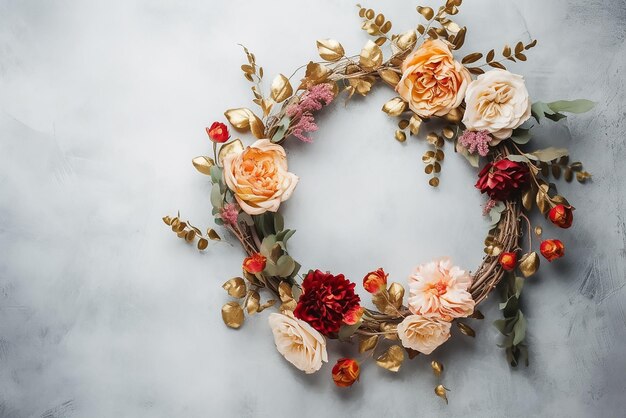 Corona de flores aisladas sobre un fondo blanco