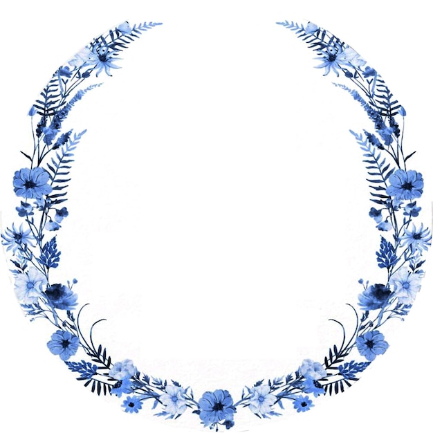 Foto corona de flores azules en el estilo de clipart con fondo blanco