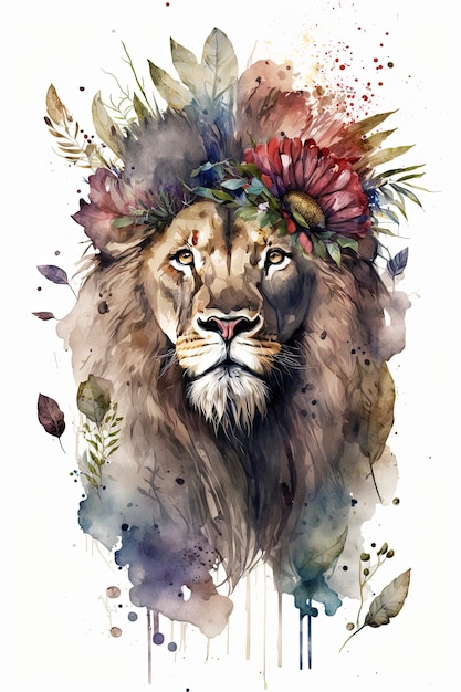 Corona de flores de león acuarela