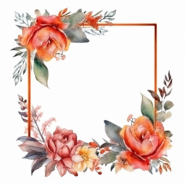 Corona de flores para el marco de papel tapiz de fondo de la tarjeta de felicitación de boda Generative Ai