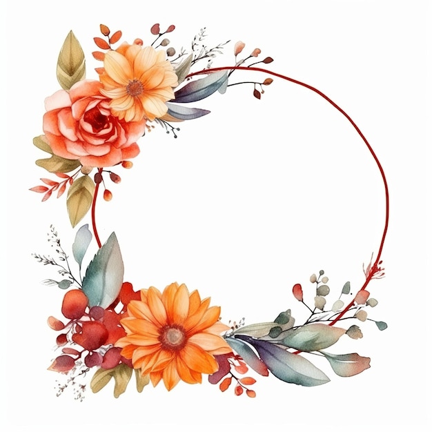 Corona de flores para tarjetas de felicitación de boda fondo marco de papel tapiz generativo Ai