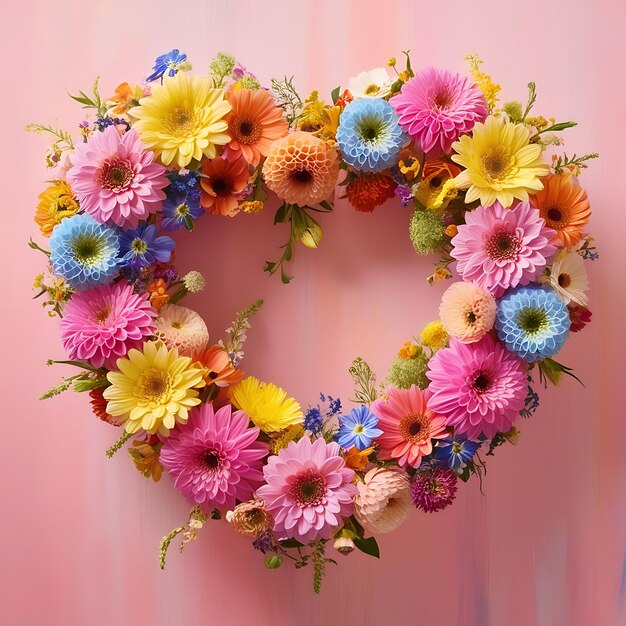 una corona en forma de corazón hecha de flores es hecha por una mujer