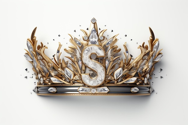 Foto corona con gemas en fondo blanco representación 3d ilustración 3d