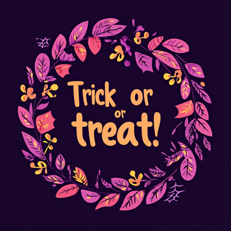 Foto corona de halloween con el texto de truco o trato